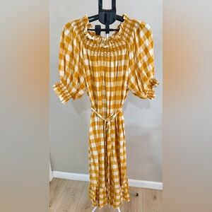 Doen Mustard Checkered Long Sleeve Dress